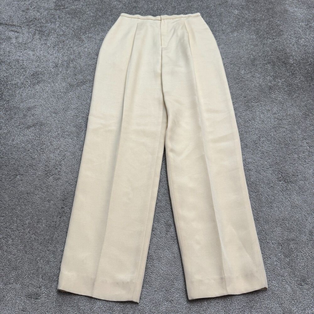 Vintage 90s Dana Buchman Pleated Wide Leg Pants Womens 6 Ivory Cream Silk Wool